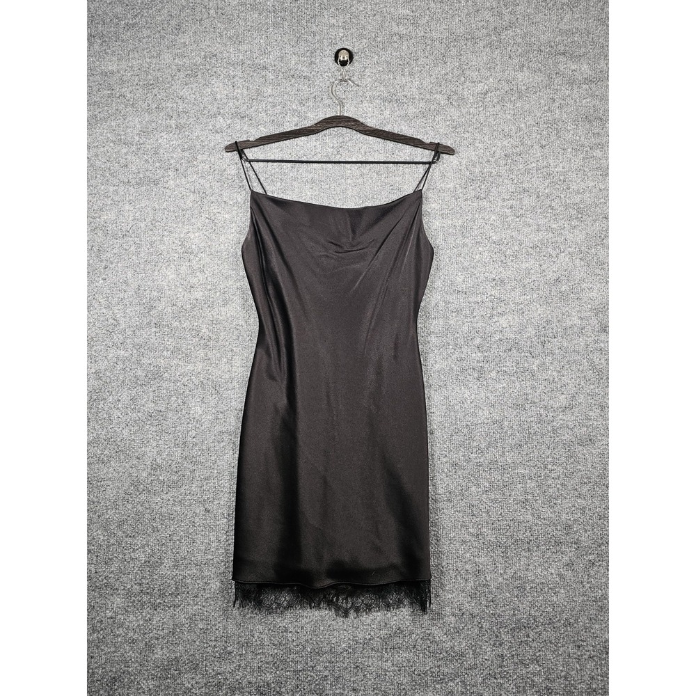 Alice +‎ Olivia Black Silk Mini Slip Dress Size 0 Lace Trim Lined Harmony